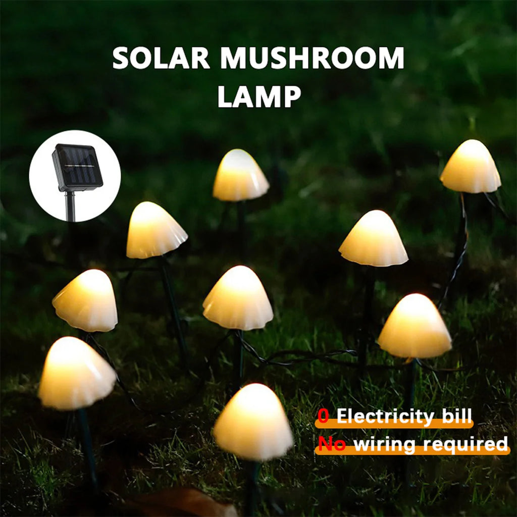 Zelixo Mushroom Solar LED Garden Lights — Waterproof Outdoor Pathway String Lights