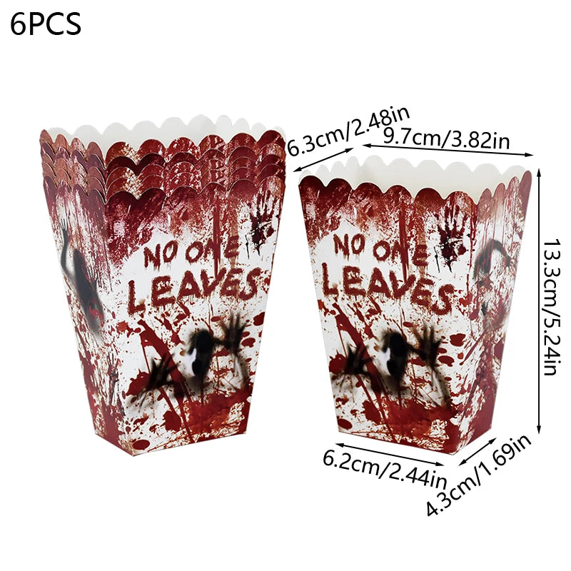 Zelixo Halloween Party Tableware — Bloody Handprint Plates, Cups & Popcorn Boxes