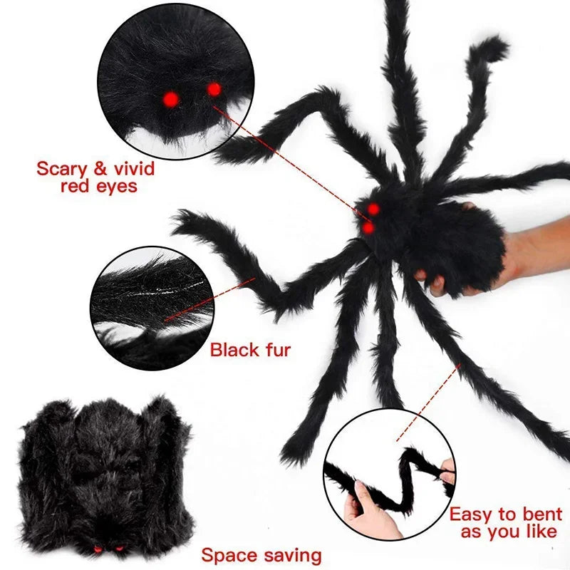 Zelixo Giant Plush Black Spider — Halloween Haunted House Decoration 30–200cm