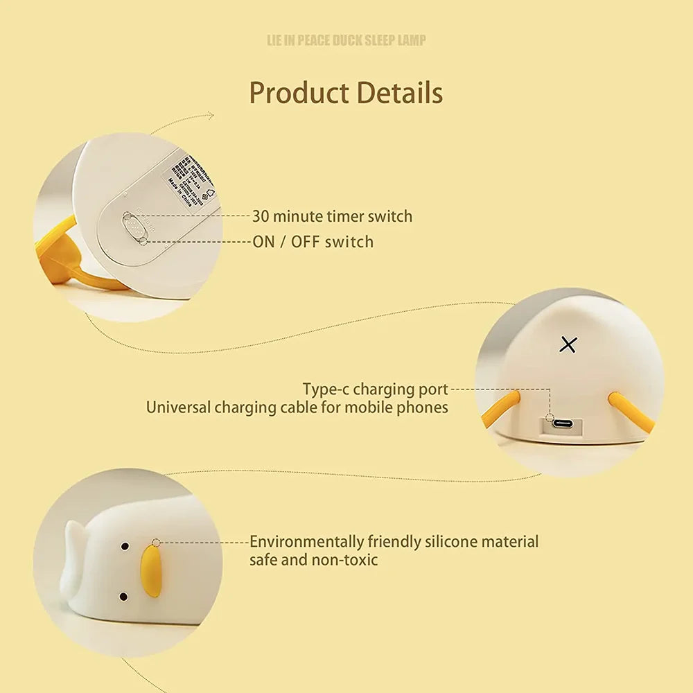 Zelixo Squishy Duck LED Night Light — Rechargeable Silicone Kids Bedroom Lamp