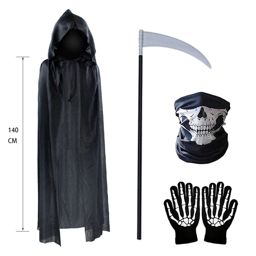 Zelixo Black Death Cloak Costume — Grim Reaper Halloween Cosplay for Kids & Adults