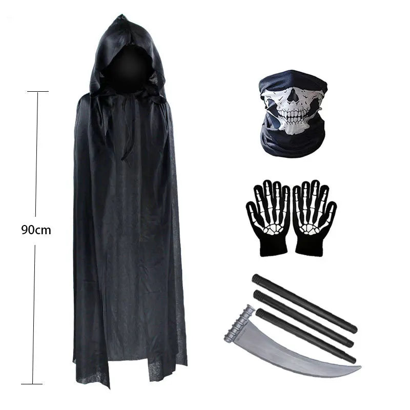 Zelixo Black Death Cloak Costume — Grim Reaper Halloween Cosplay for Kids & Adults