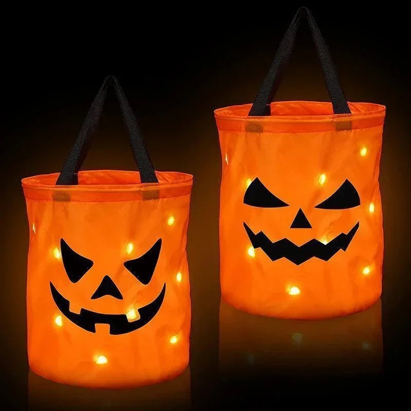 Zelixo LED Pumpkin Bucket — Collapsible Trick or Treat Candy Basket with Light