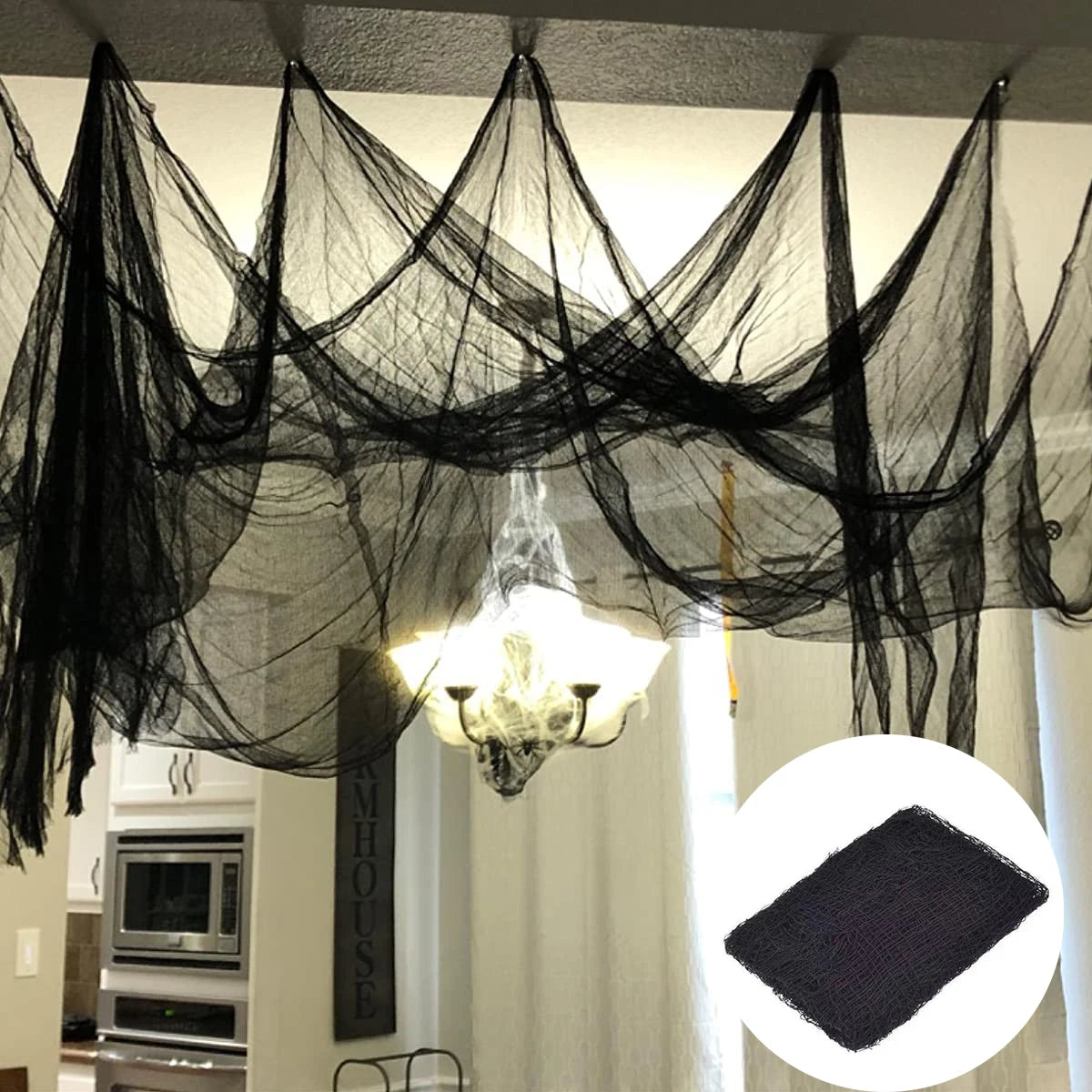 Zelixo Black Creepy Cloth 72x186cm — Halloween Spider Web Gauze Netting Decor