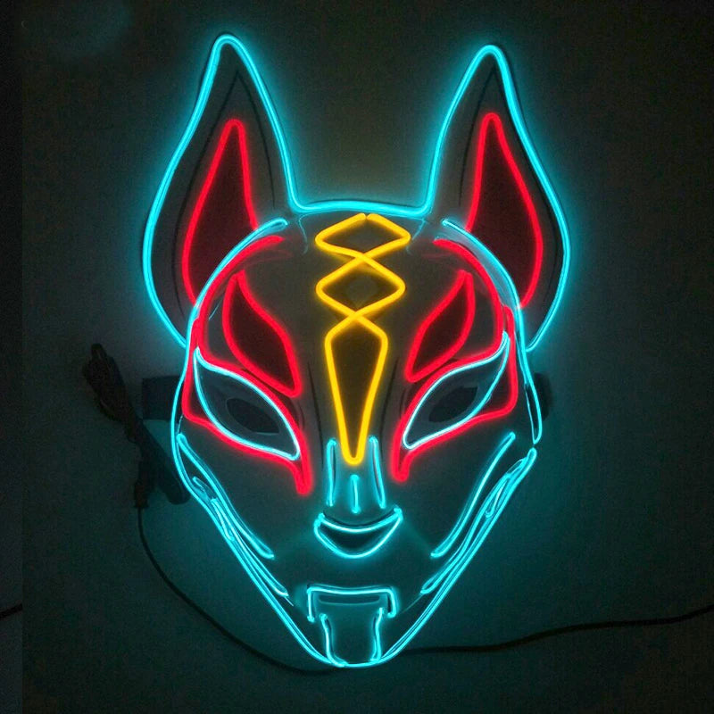Zelixo Neon Light-Up Fox Mask — Glow in the Dark LED Halloween Cosplay Mask