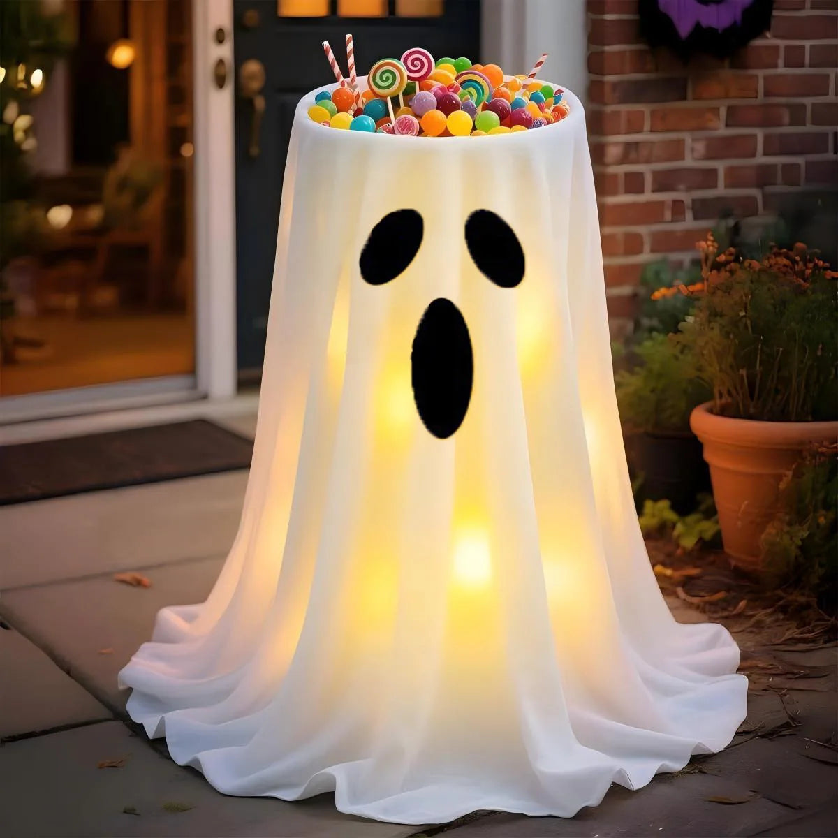 Zelixo Lighted Ghost Candy Bowl — Large Trick-or-Treat Halloween Porch Decor