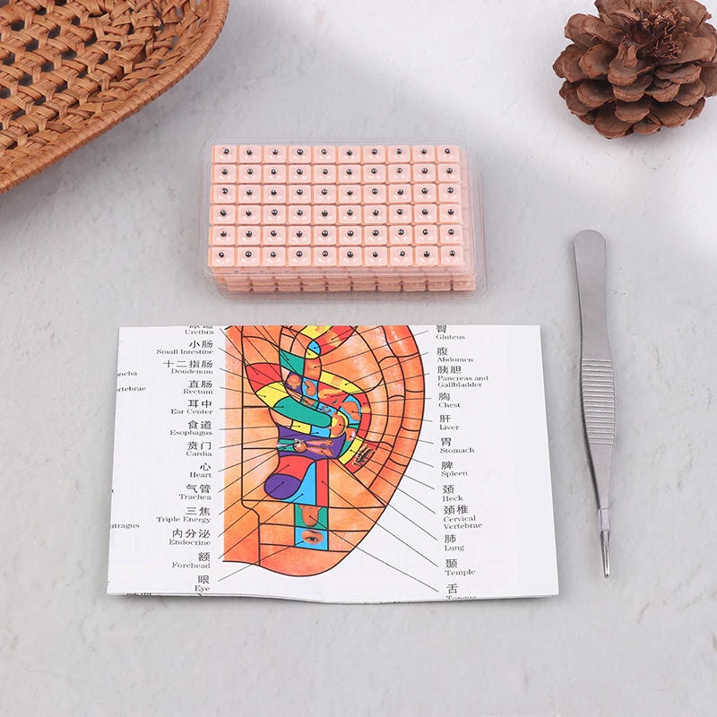 Zelixo Ear Seeds Acupressure Kit — 600pcs Auricular Therapy with Chart & Tools