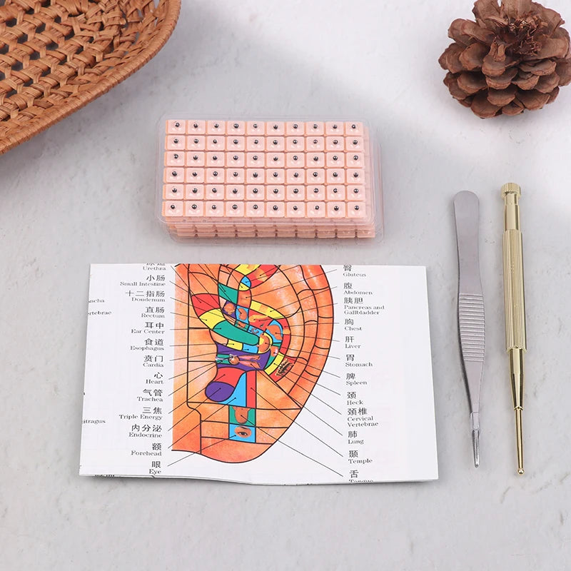 Zelixo Ear Seeds Acupressure Kit — 600pcs Auricular Therapy with Chart & Tools