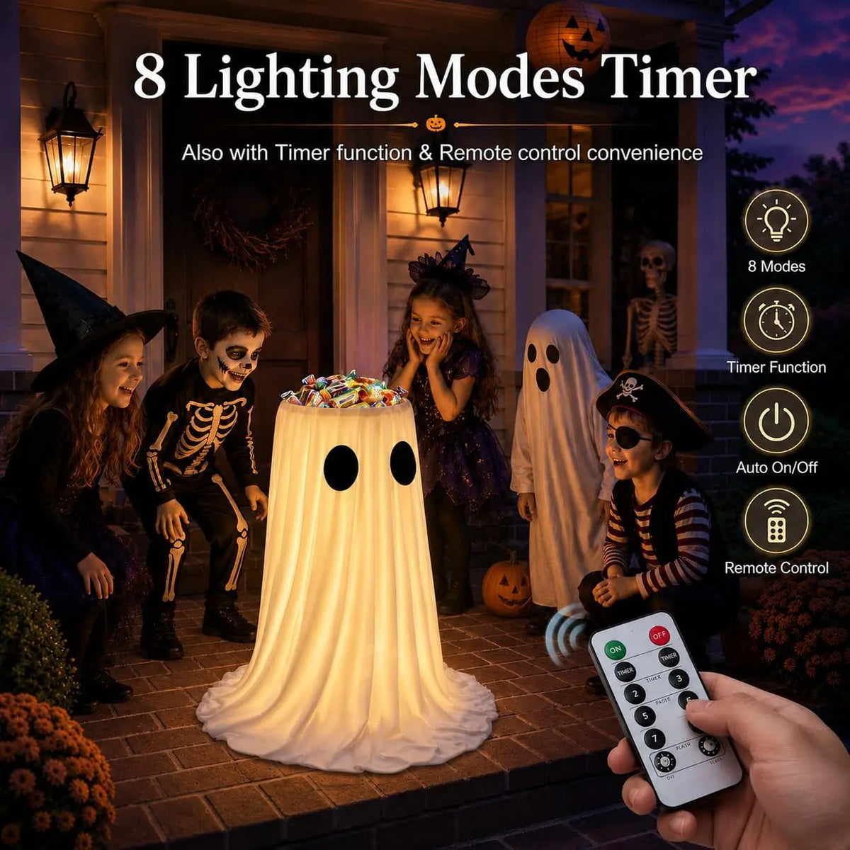 Zelixo Lighted Ghost Candy Bowl — Large Trick-or-Treat Halloween Porch Decor