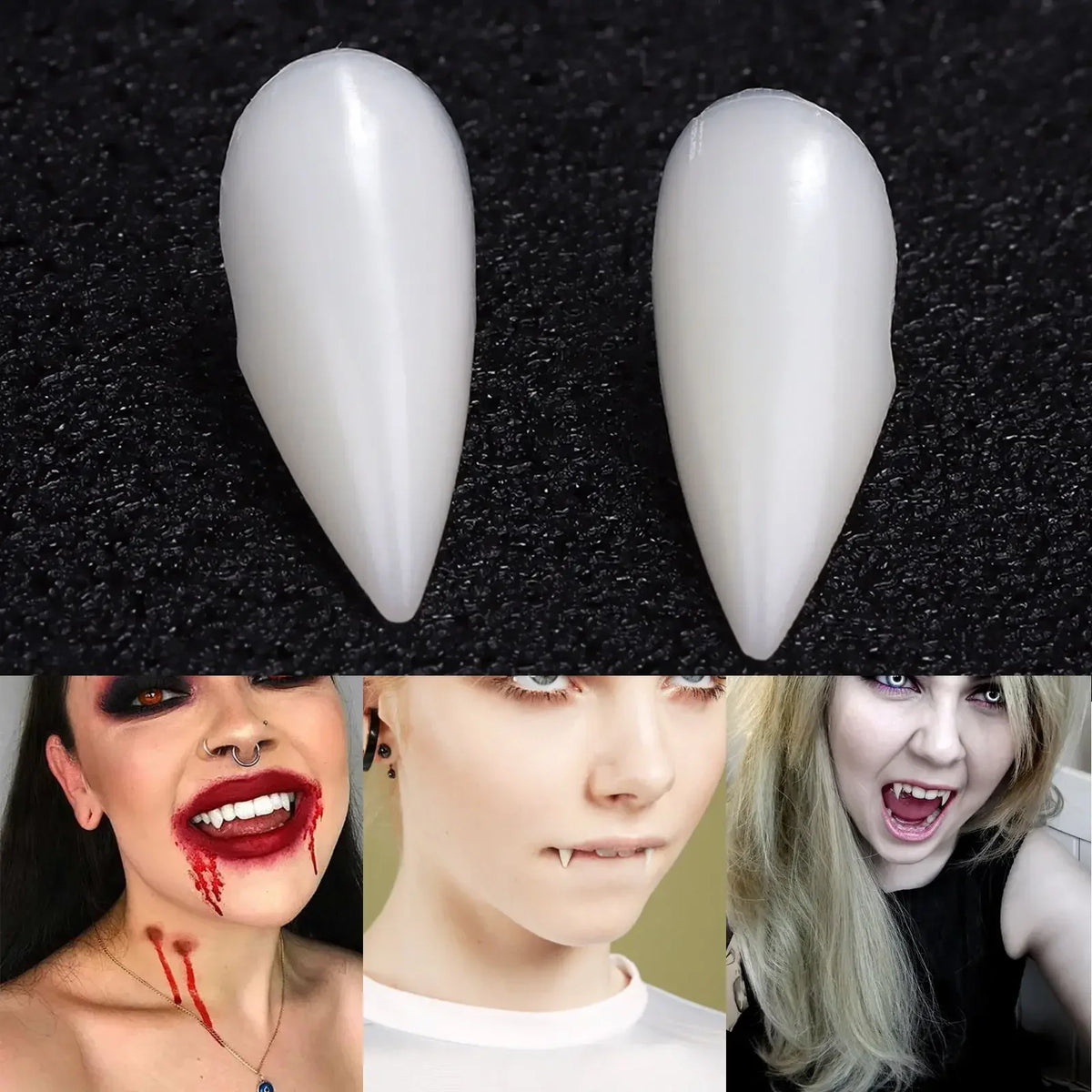 Zelixo Vampire Fangs 5 Pairs — Realistic Resin Halloween Costume Teeth with Glue