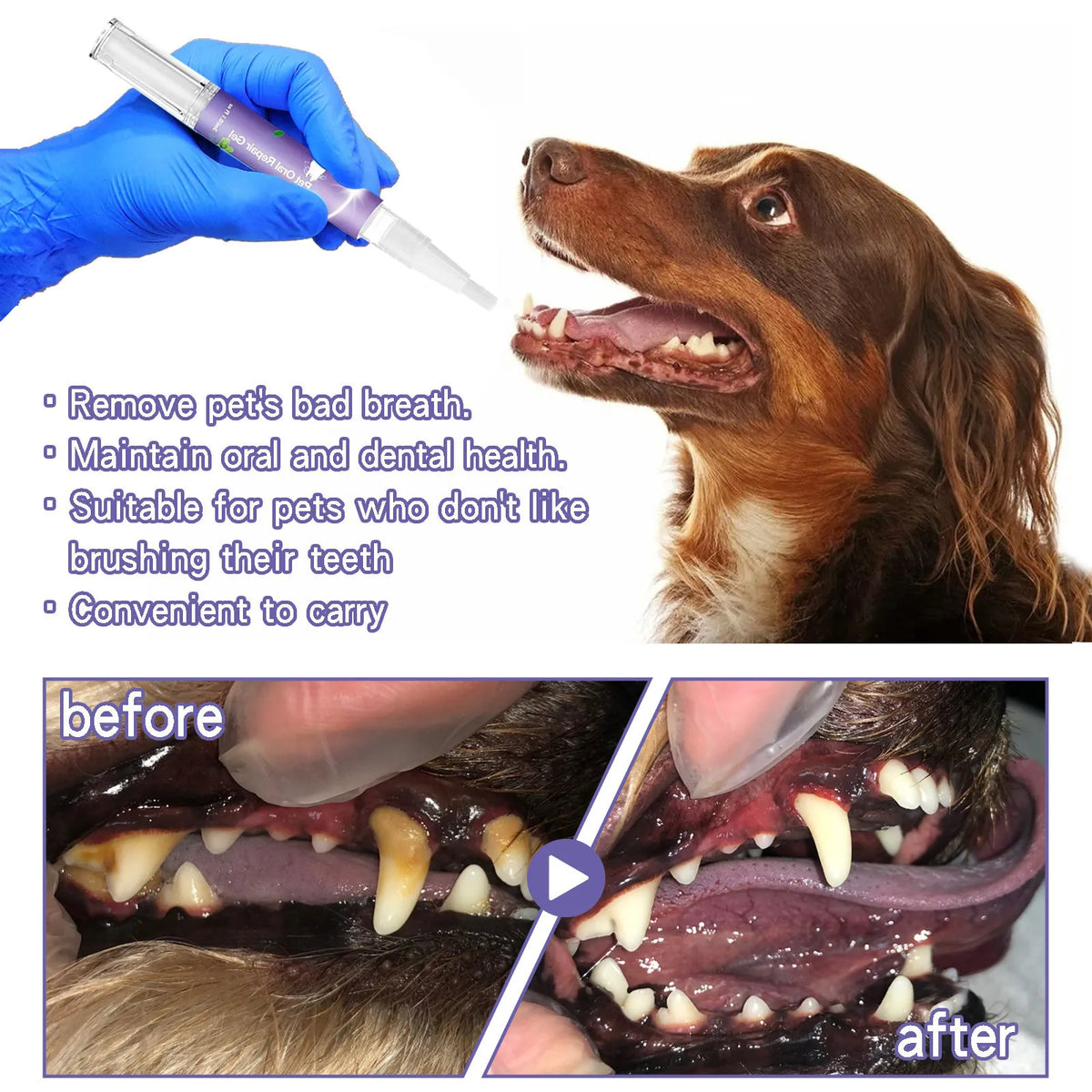 Zelixo Pet Teeth Cleaning Gel Pen — Fresh Breath & Tartar Removal for Dogs