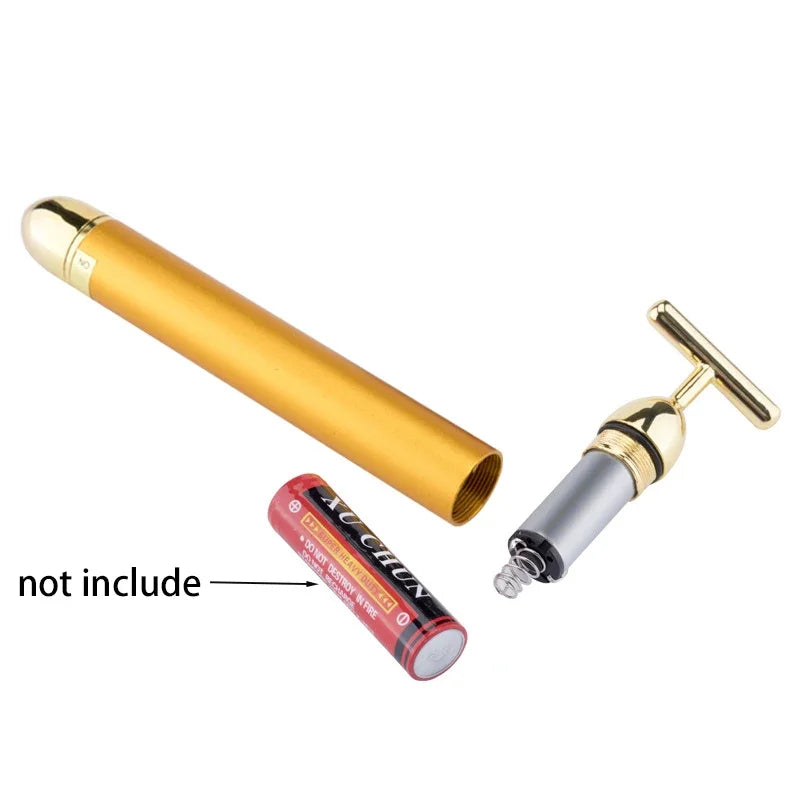 Zelixo 24K Gold Face Lift Roller — T-Shape Vibrating Facial Slimming Massager