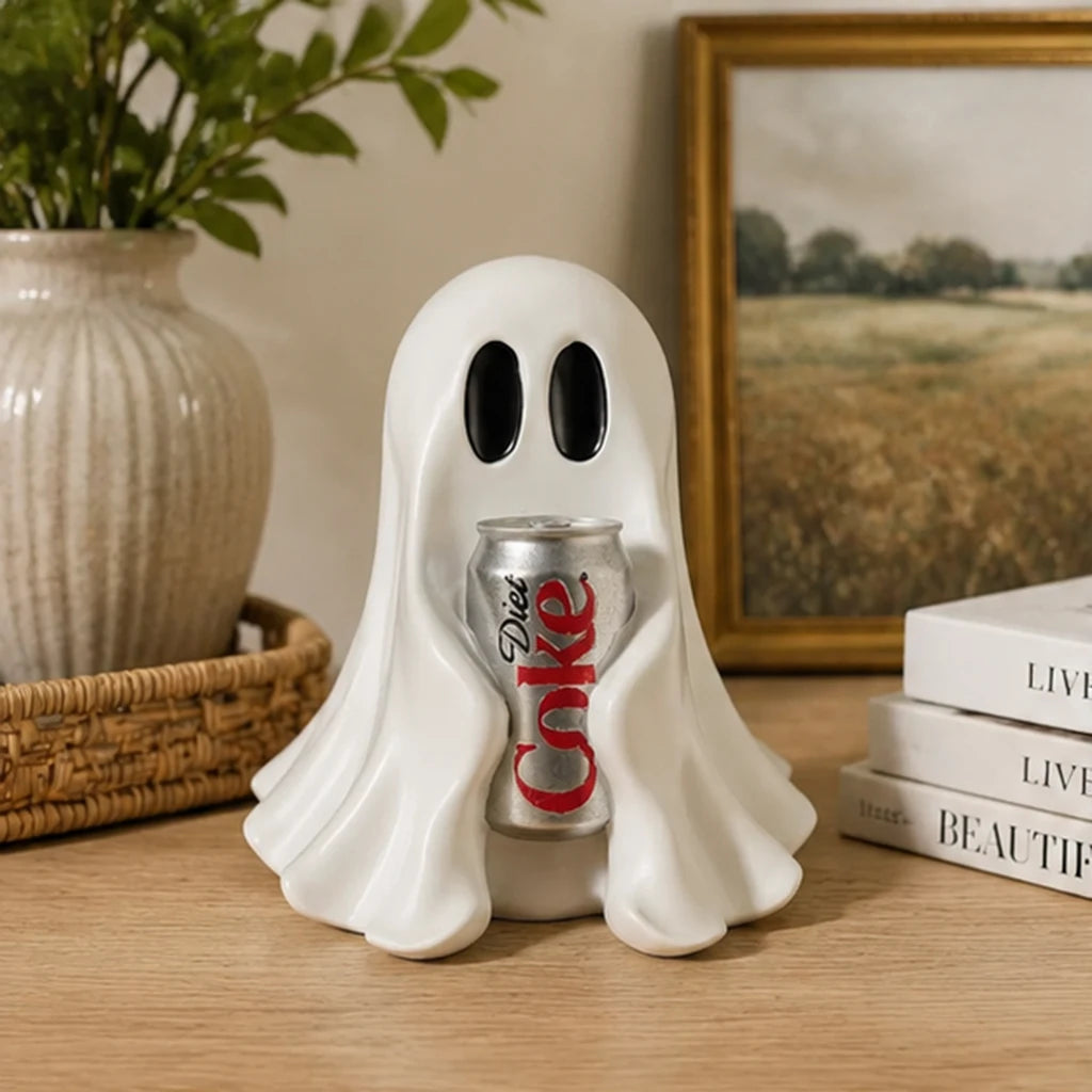 Zelixo Funny Ghost Soda Can Statue — Cute Spooky Resin Desk Decor & Gift