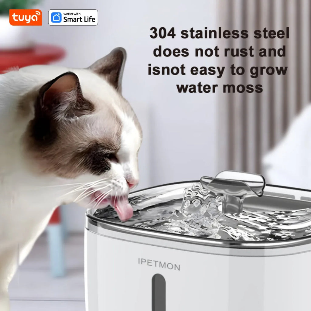 Zelixo Tuya Smart Cat Water Fountain — 2.5L WiFi App Control Stainless Steel Bowl