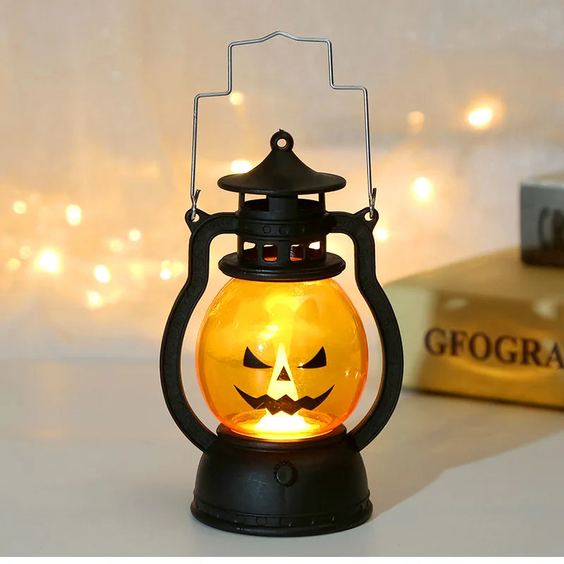 Zelixo LED Hanging Pumpkin Lantern — Retro Ghost Candle Light Halloween Decor