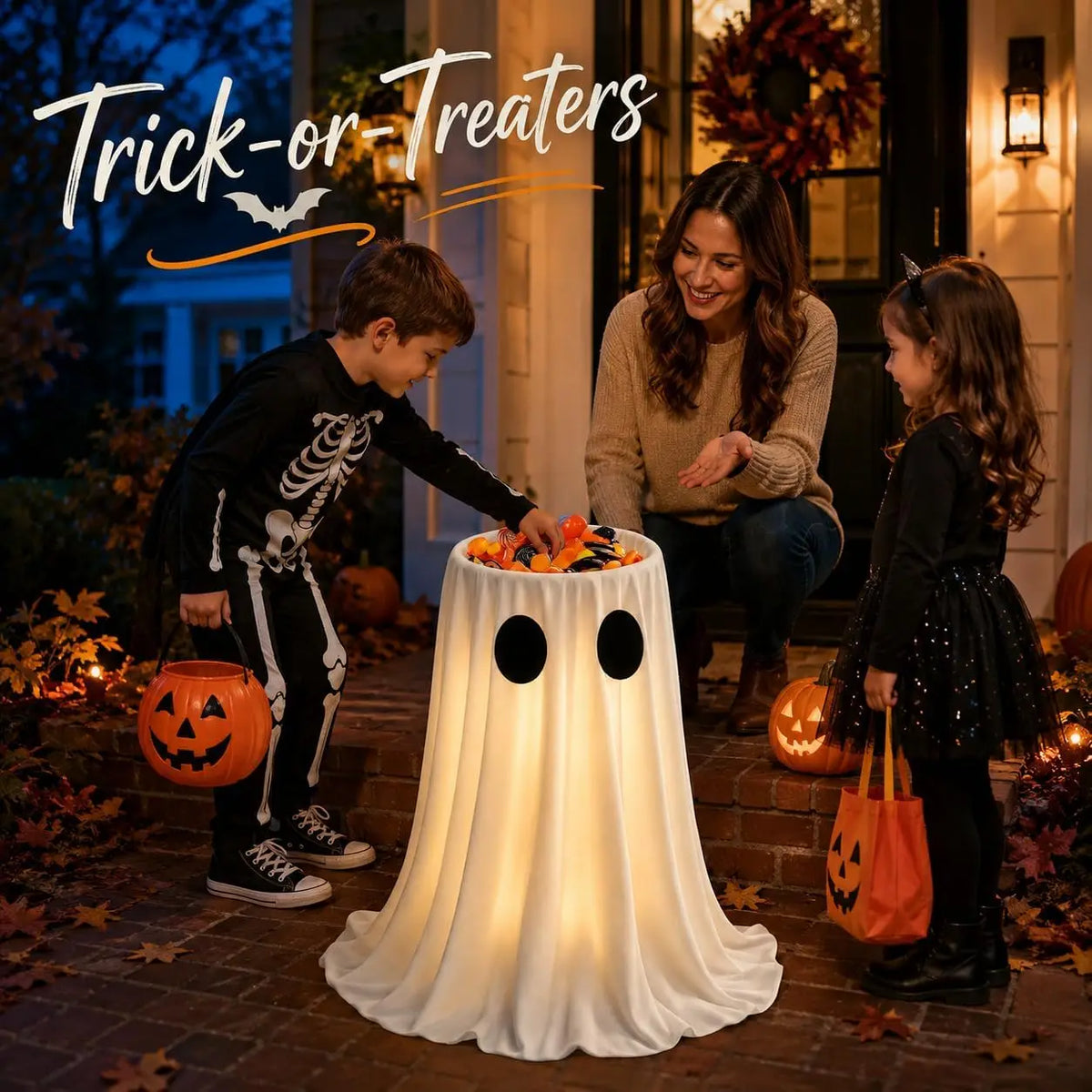 Zelixo Lighted Ghost Candy Bowl — Large Trick-or-Treat Halloween Porch Decor