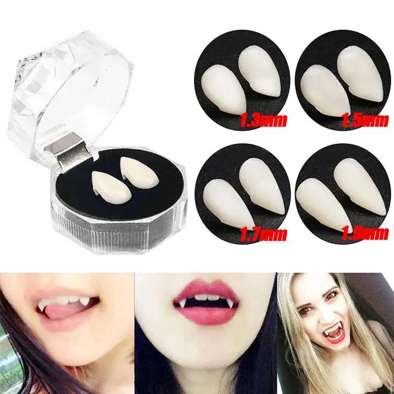 Zelixo Vampire Fangs 5 Pairs — Realistic Resin Halloween Costume Teeth with Glue