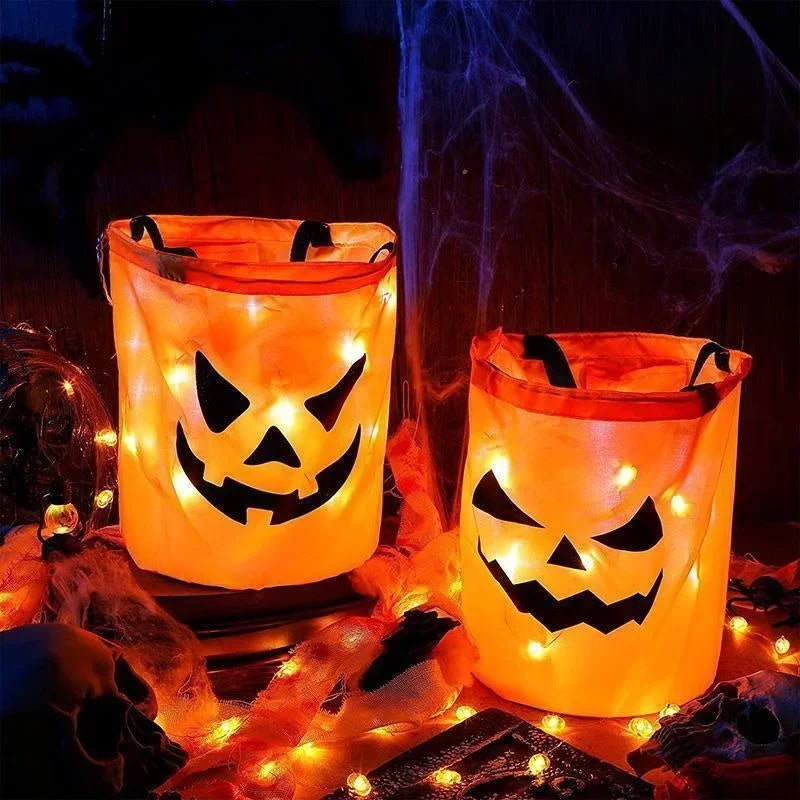Zelixo LED Pumpkin Bucket — Collapsible Trick or Treat Candy Basket with Light