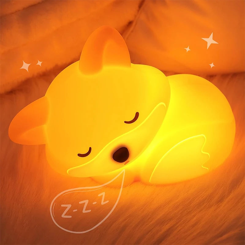 Zelixo Fox Silicone Night Light — Squishy Rechargeable Dimmable Bedside Lamp