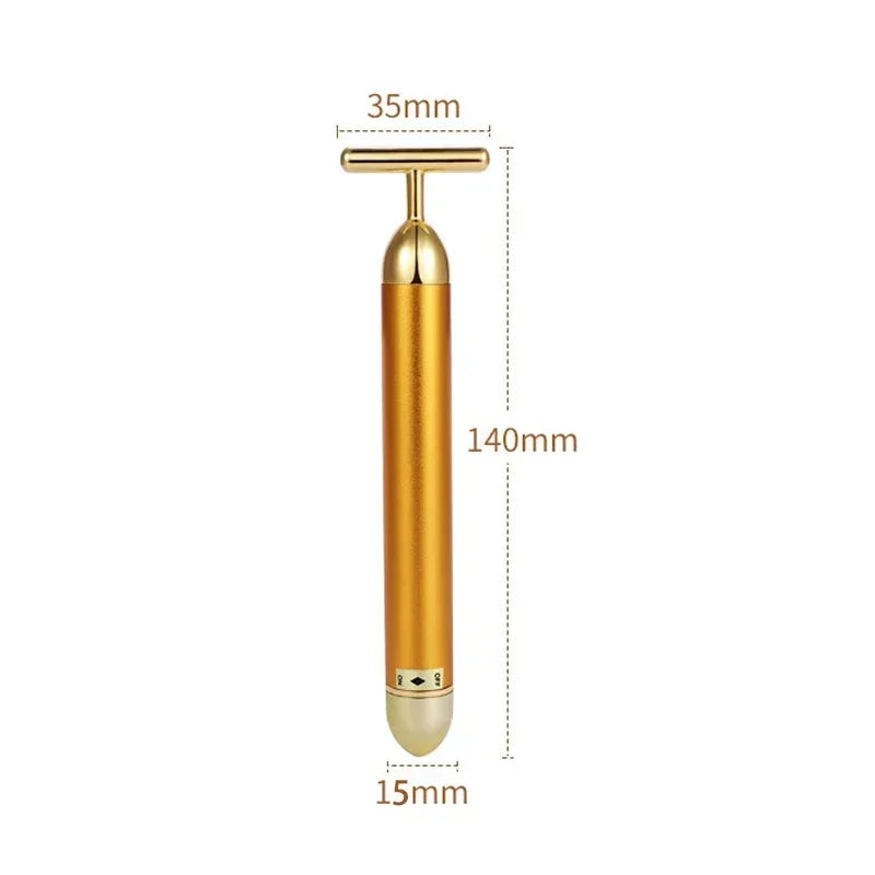 Zelixo 24K Gold Face Lift Roller — T-Shape Vibrating Facial Slimming Massager
