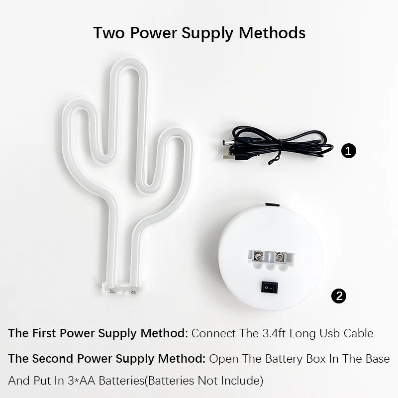 Zelixo Cactus LED Neon Sign Light — Cute Battery & USB Table Lamp