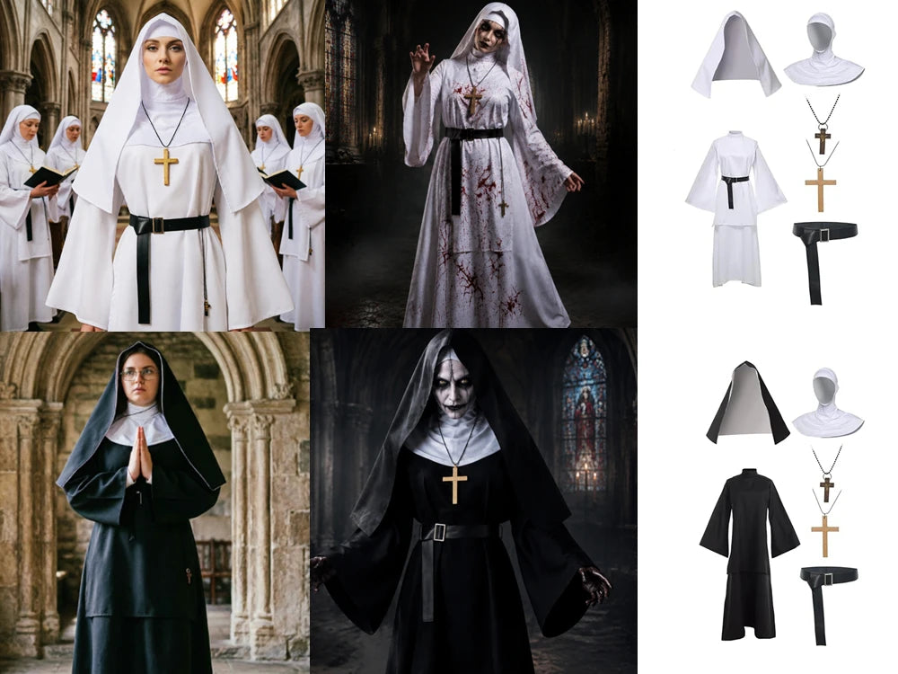 Zelixo Scary Nun Costume Dress — Women's Horror Cosplay Halloween Outfit