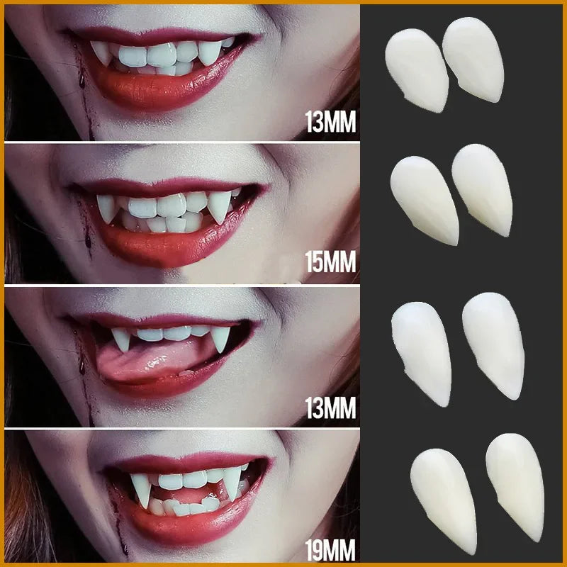 Zelixo Vampire Fangs 5 Pairs — Realistic Resin Halloween Costume Teeth with Glue