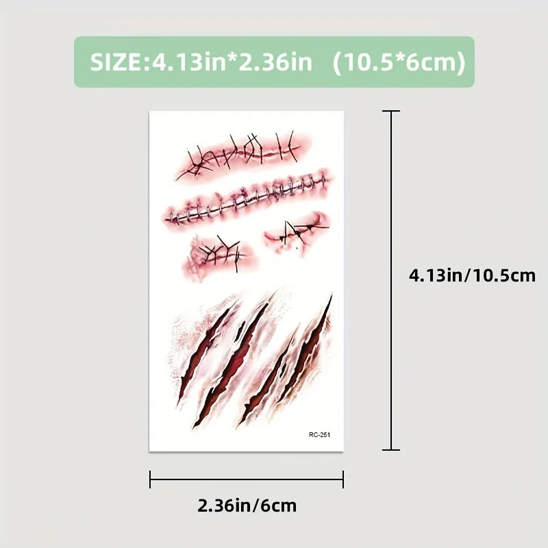 Zelixo Halloween Scar Temporary Tattoos — Waterproof Blood Clot Face Stickers
