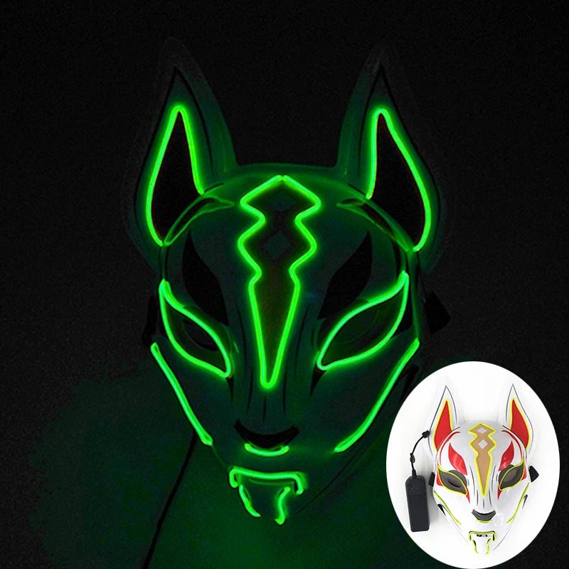 Zelixo Neon Light-Up Fox Mask — Glow in the Dark LED Halloween Cosplay Mask
