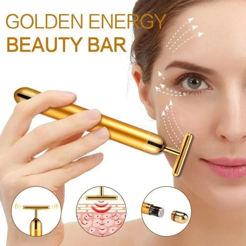Zelixo 24K Gold Face Lift Roller — T-Shape Vibrating Facial Slimming Massager