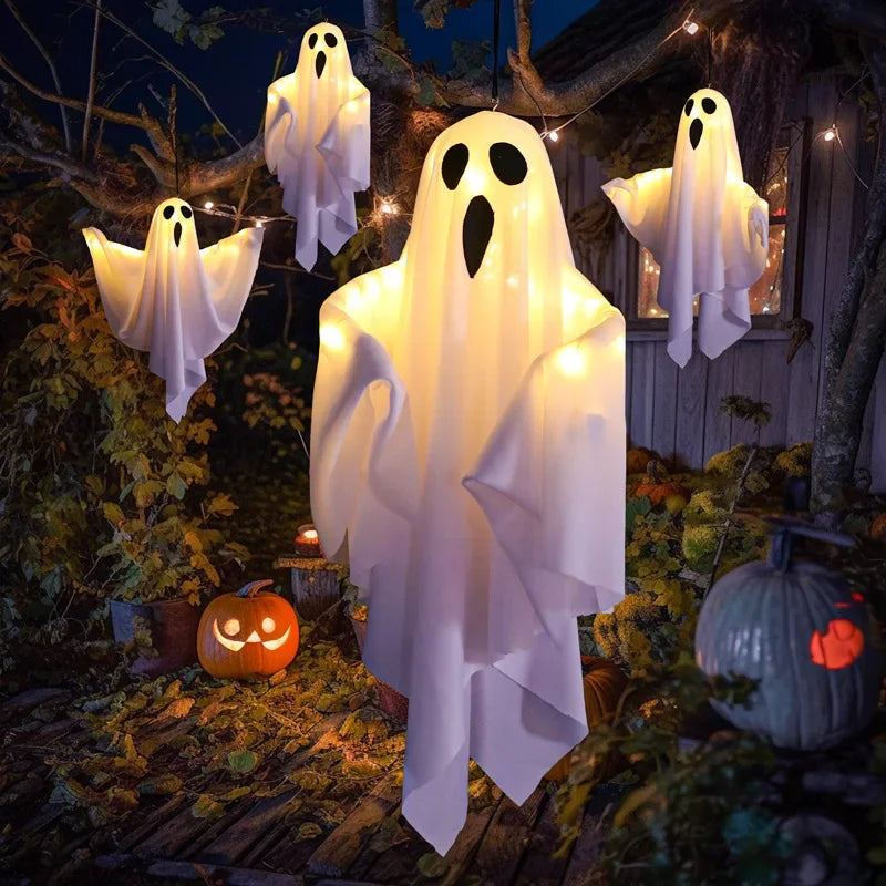 Zelixo LED Glow Ghost Props — Indoor & Outdoor Hanging Halloween Decoration