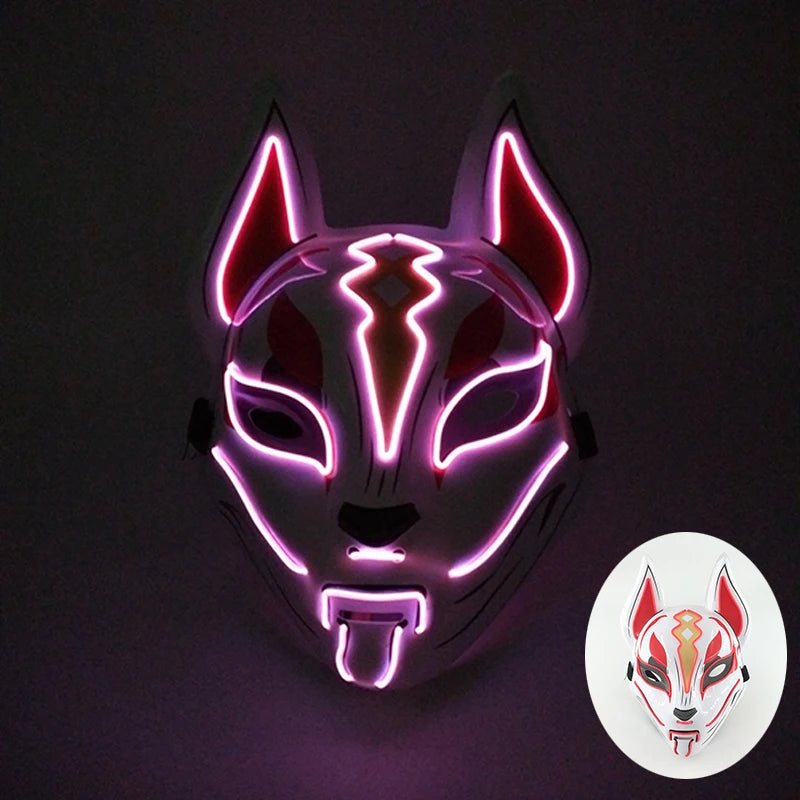 Zelixo Neon Light-Up Fox Mask — Glow in the Dark LED Halloween Cosplay Mask
