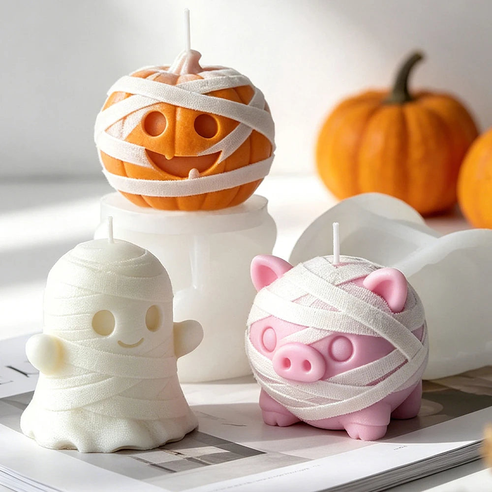 Zelixo Halloween Silicone Molds — Mummy Pumpkin Ghost Candle & Resin Ornament Set