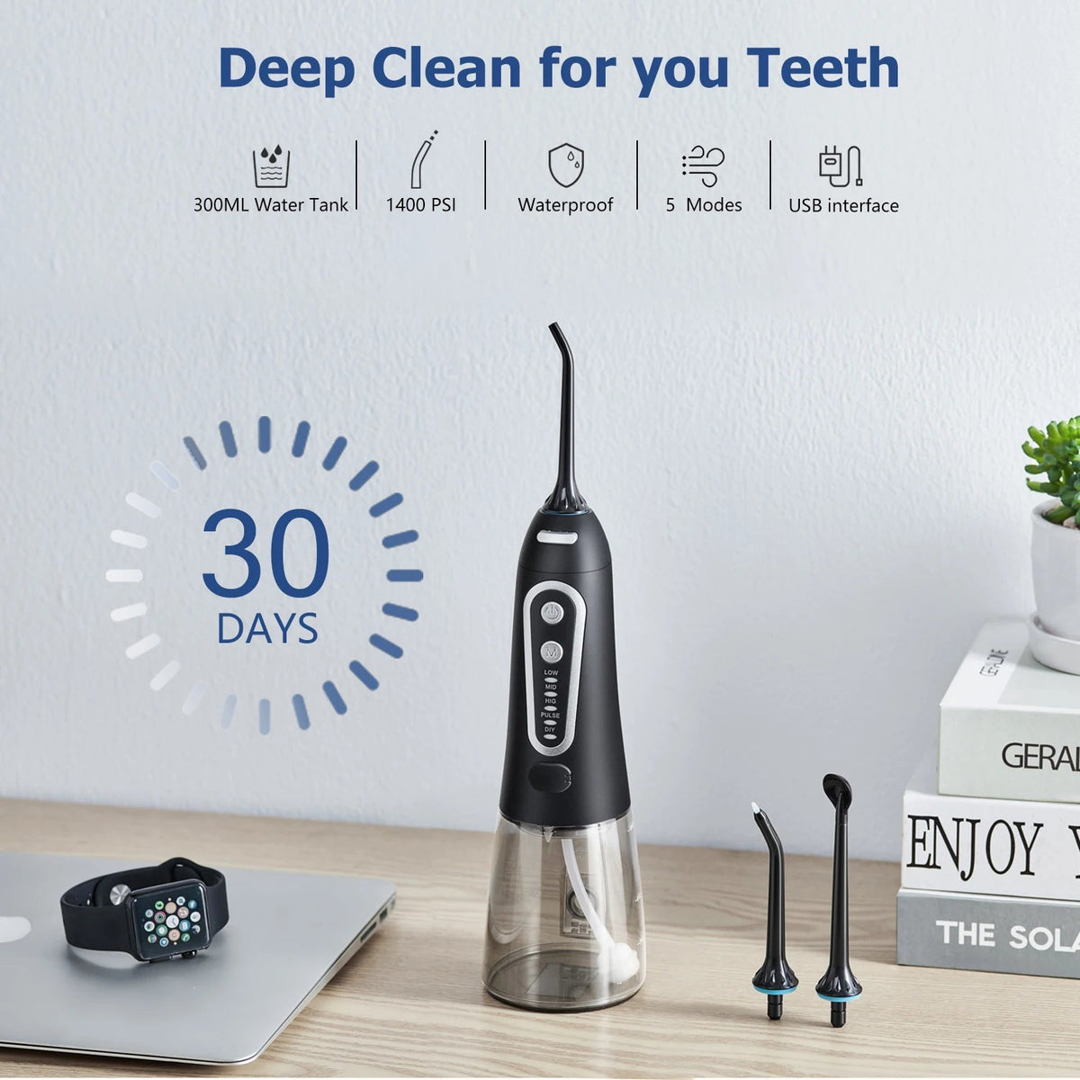 Oral Irrigator USB Rechargeable Water Flosser Portable Dental Water Jet 300ML Water Tank Waterproof Teeth Cleaner For Oral Care - Zelixo.shop