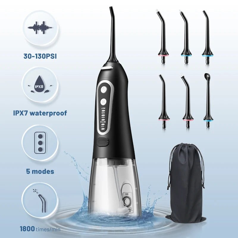 Oral Irrigator USB Rechargeable Water Flosser Portable Dental Water Jet 300ML Water Tank Waterproof Teeth Cleaner For Oral Care - Zelixo.shop