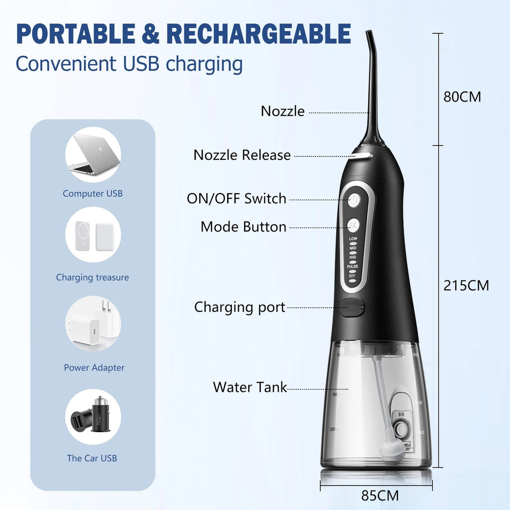 Oral Irrigator USB Rechargeable Water Flosser Portable Dental Water Jet 300ML Water Tank Waterproof Teeth Cleaner For Oral Care - Zelixo.shop