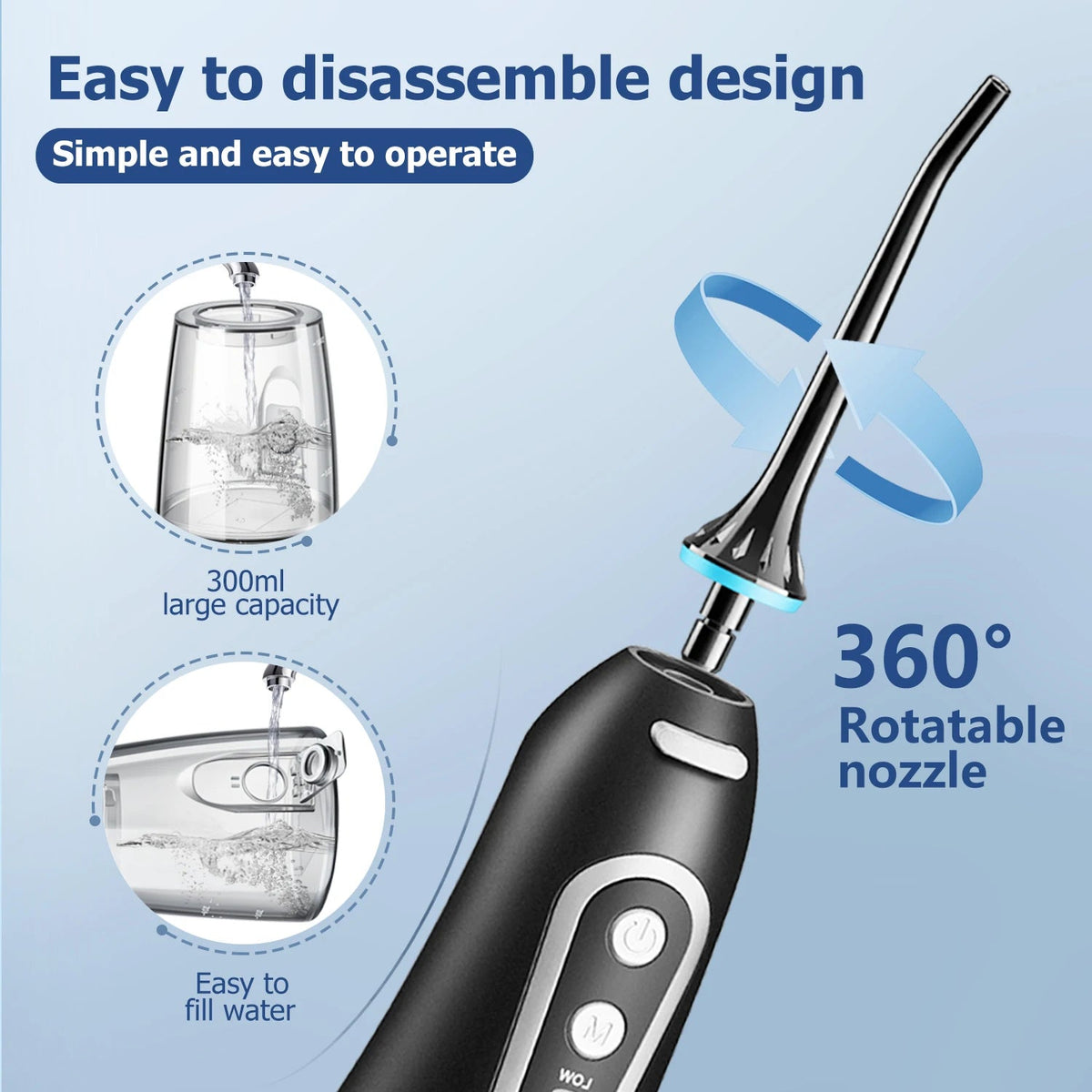 Oral Irrigator USB Rechargeable Water Flosser Portable Dental Water Jet 300ML Water Tank Waterproof Teeth Cleaner For Oral Care - Zelixo.shop
