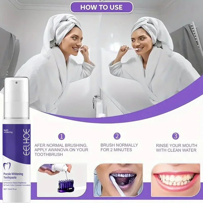 Purple Whitening Toothpaste, Deep Cleaning, Stain Removal, Fresh Breathing, Daily Household Essential Oral Care, 30ml - Zelixo.shop