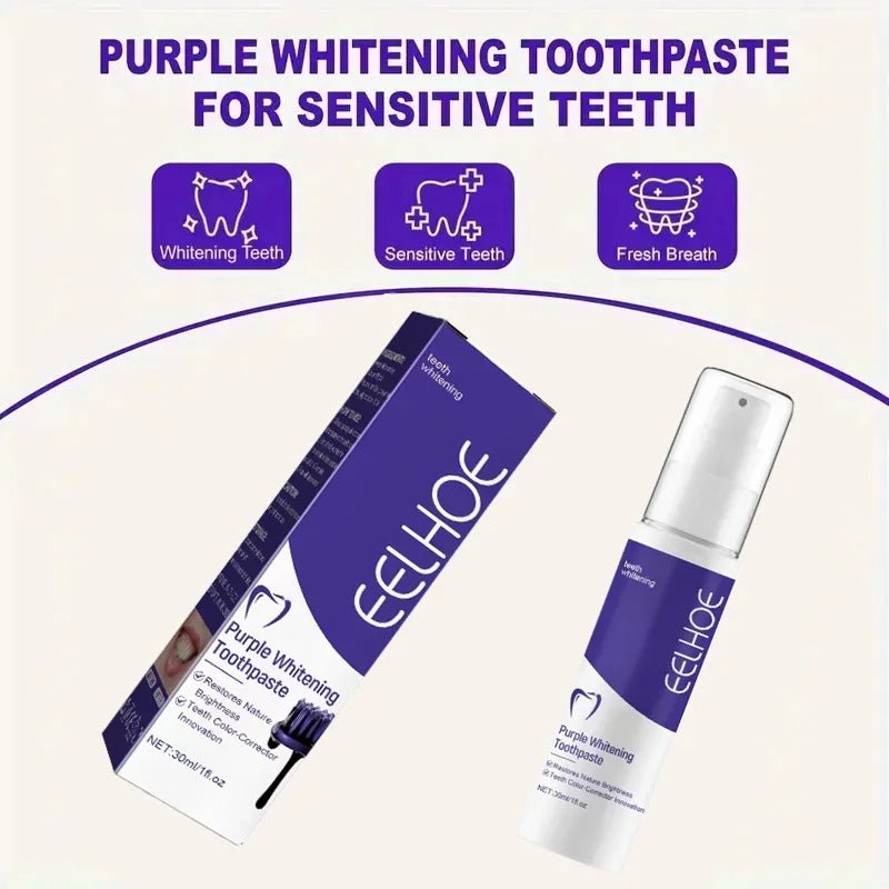 Purple Whitening Toothpaste, Deep Cleaning, Stain Removal, Fresh Breathing, Daily Household Essential Oral Care, 30ml - Zelixo.shop