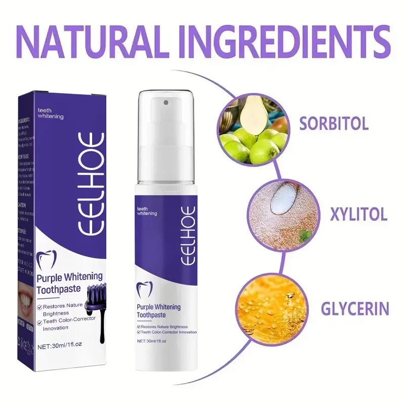 Purple Whitening Toothpaste, Deep Cleaning, Stain Removal, Fresh Breathing, Daily Household Essential Oral Care, 30ml - Zelixo.shop