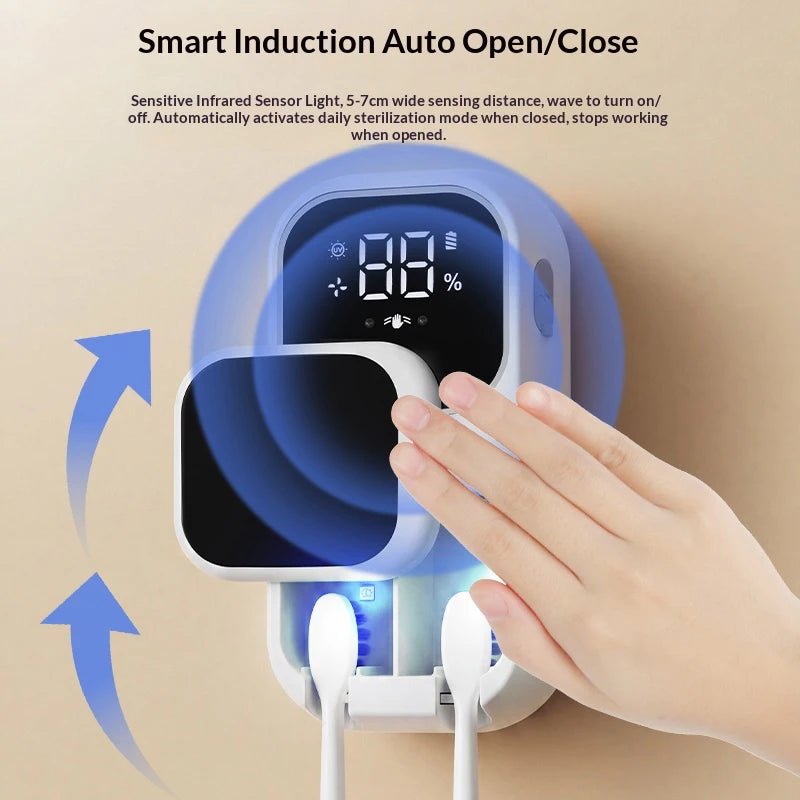 Rechargeable Smart Double Toothbrush UV Sterilizer Wall Mount Toothbrush Holder UV Disinfection & Air Drying Digital Display - Zelixo.shop