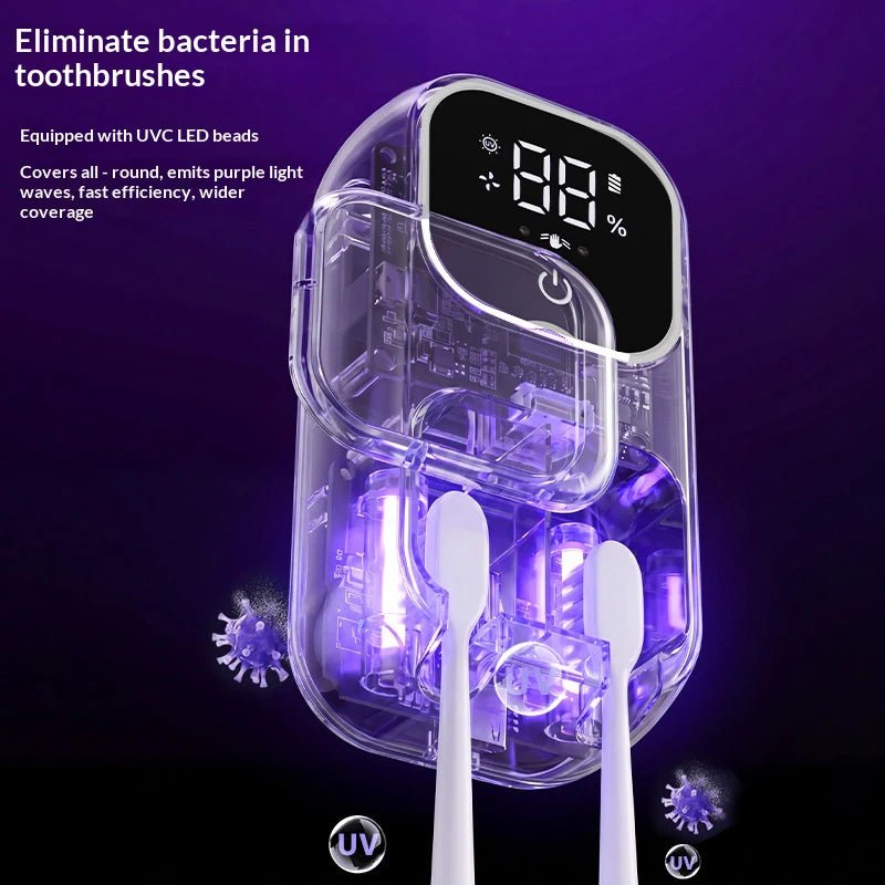 Rechargeable Smart Double Toothbrush UV Sterilizer Wall Mount Toothbrush Holder UV Disinfection & Air Drying Digital Display - Zelixo.shop