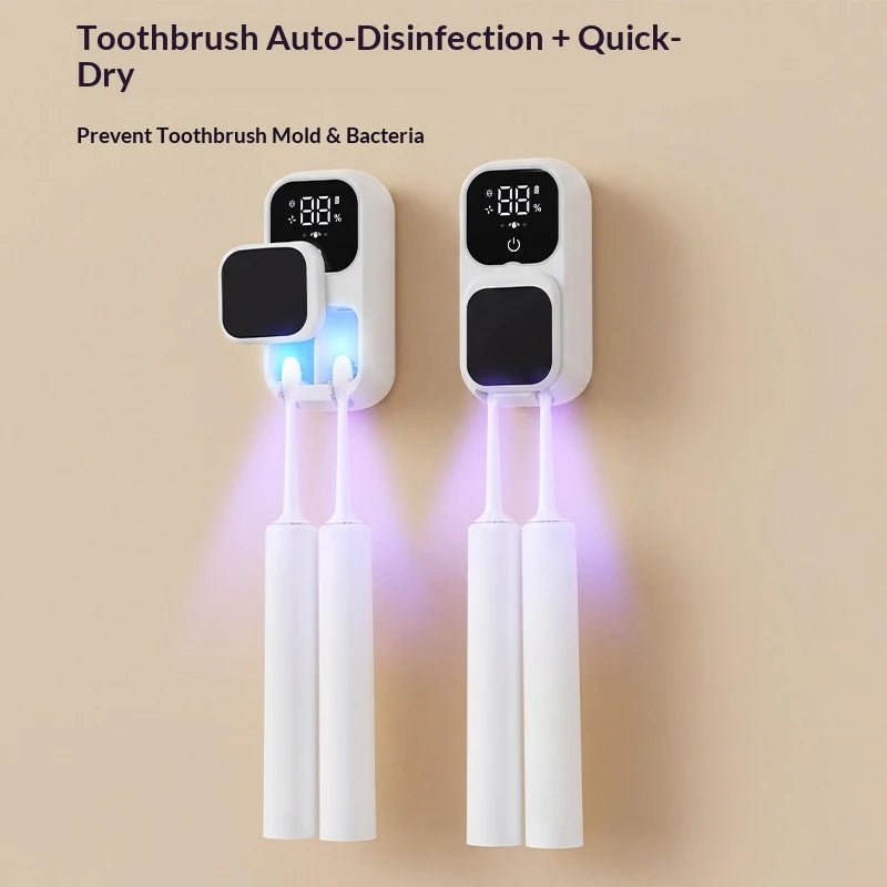 Rechargeable Smart Double Toothbrush UV Sterilizer Wall Mount Toothbrush Holder UV Disinfection & Air Drying Digital Display - Zelixo.shop