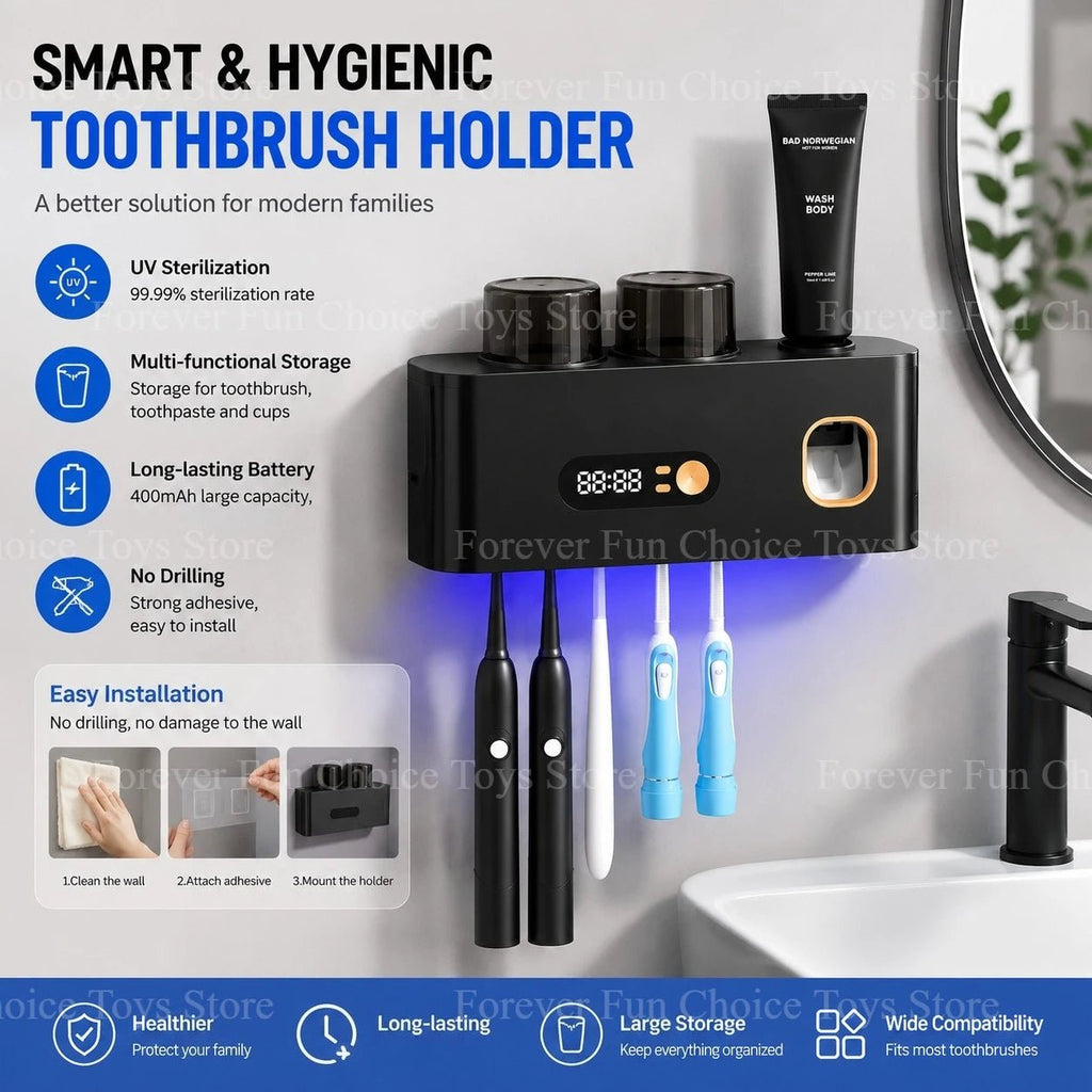 Toothbrush Sterilizer Uv Wireless Sterilization Toothbrush Holder Portable Rechargeable Wall-mounted Electric Toothbrush Holder - Zelixo.shop